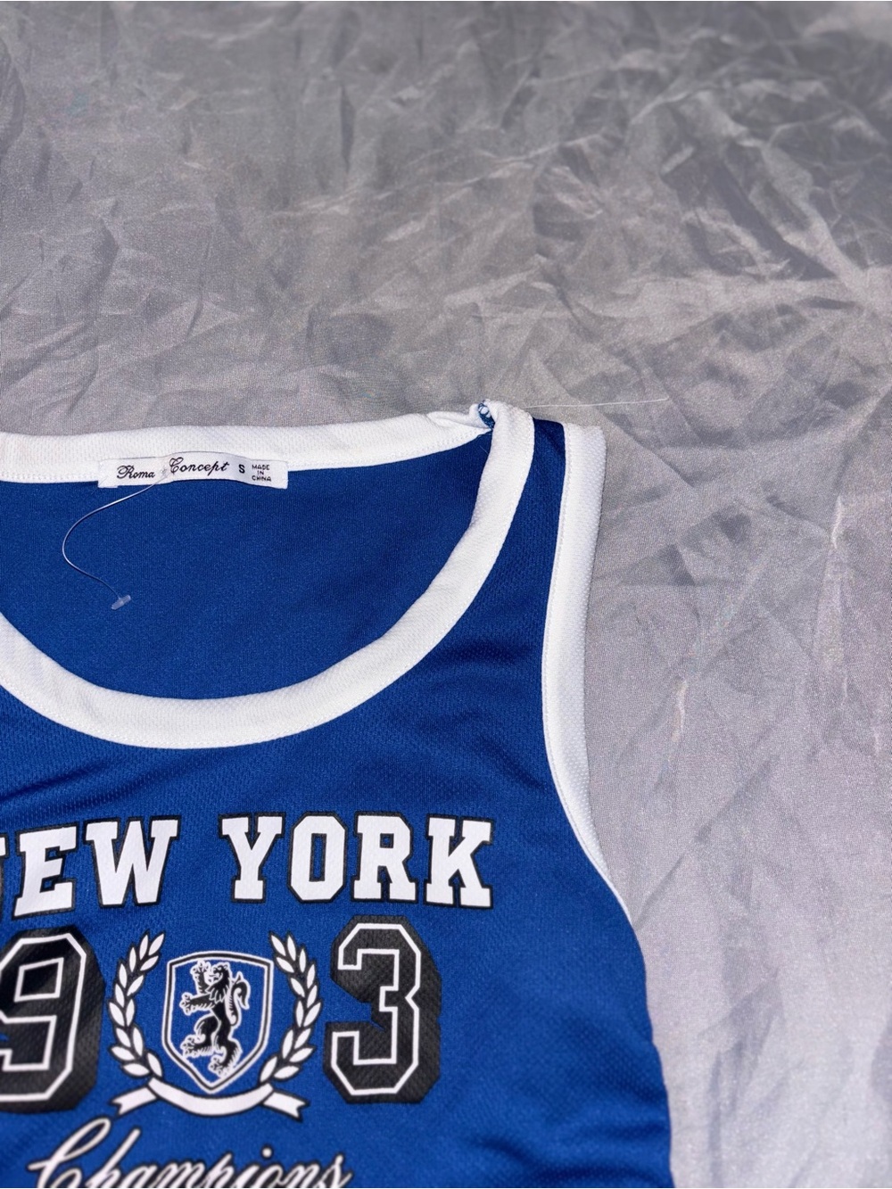 Blue "New York 93" Athletic Tank Top with White Trim